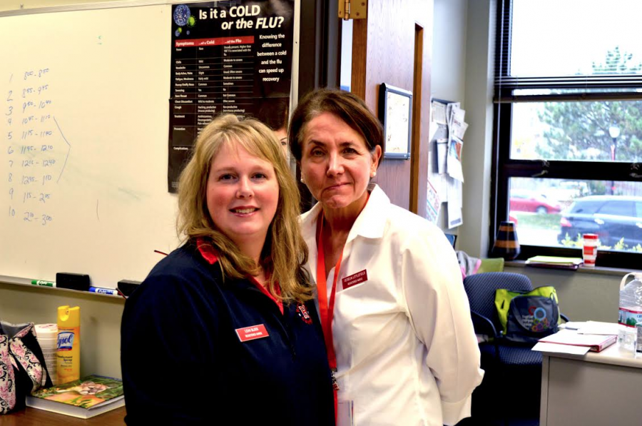 Nurses Leah Block and Cecelia Littlefield take care of students at Central.  