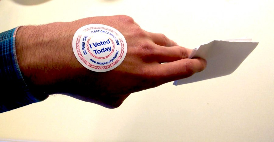 Voters+received+a+I+voted+sticker+when+leaving+the+polls+on+Nov.+4.+Many+chose+to+wear+it+proudly.+