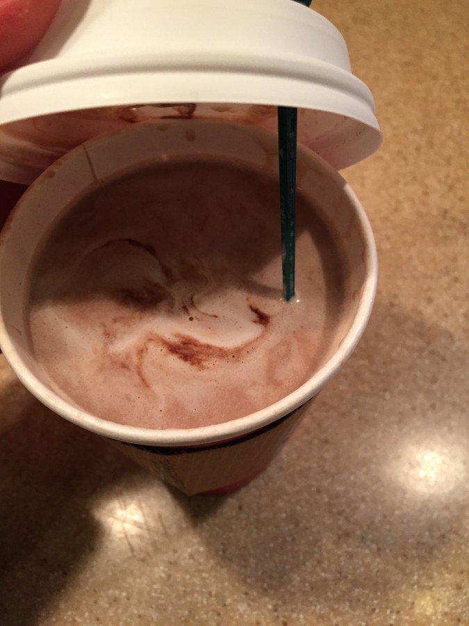 Frothy and chocolaty is how Starbucks serves its hot cocoa. 