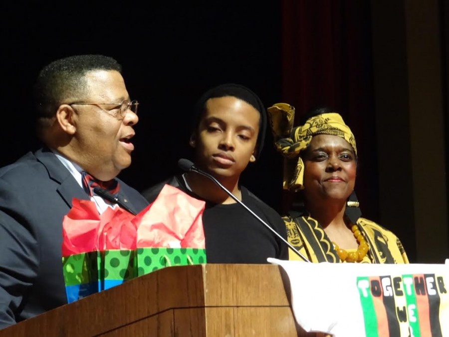 Guest speakers Art Norman (left) and Anthony Paul (middle) speak about current issues. Mrs. Powell (right), coordinated many of the events with the Black History Month committee to celebrate diversity and bring awareness of racial issues locally and nationally. 