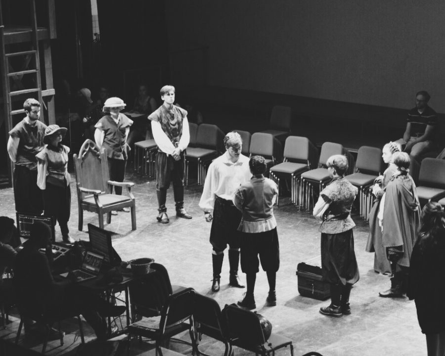 The cast of “Henry V” rehearses one last time in the auditorium the day before their first performance on Sept. 8. 