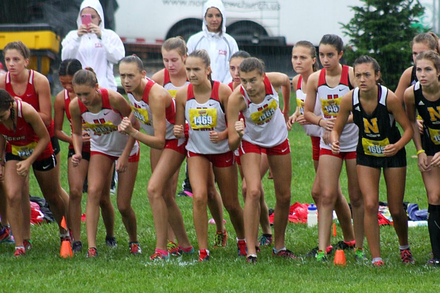 Girls+Varsity+cross+country+runners+line+up+before+their+meet+on+Sept.+17.+They+will+be+running+at+Conference+on+Oct.+15+at+LT.+