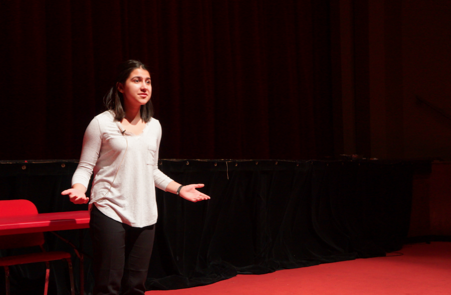 Junior Julia Sant performs Original Declamation titled How to Speak Woman. The team performed pieces on Feb. 10 to prepare for sectionals on Feb. 11. Twenty-four students advanced to state and will compete in Peoria on Feb. 17 and 18.  