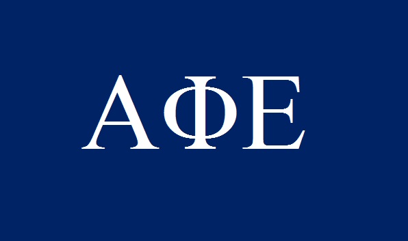 Fraternities and Sororities are named in Greek letters, such as Alpha Phi Epsilon, seen here.