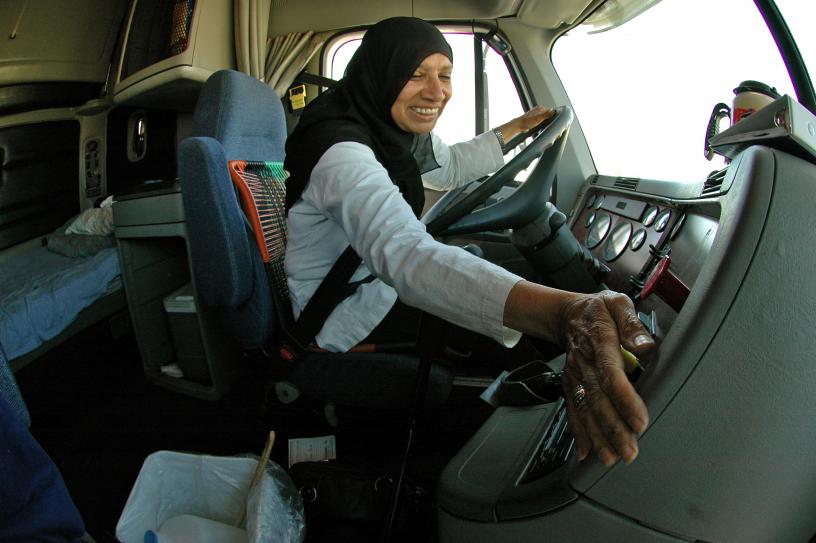 Asma Azim, a 58-year-old step-grandmother from Pakistan, is voiced in iCover as she talks about her experiences as being a truck driver and manager of mechanics for 12 years.