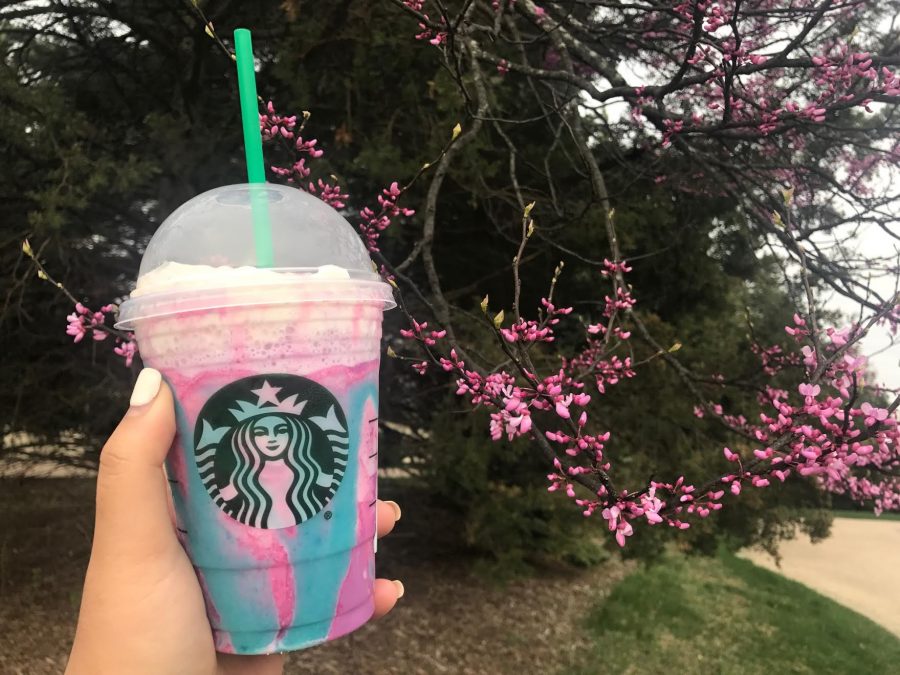 The Unicorn Frappuccino is the perfect pick me up on a gloomy day solely for its colorful layers. 