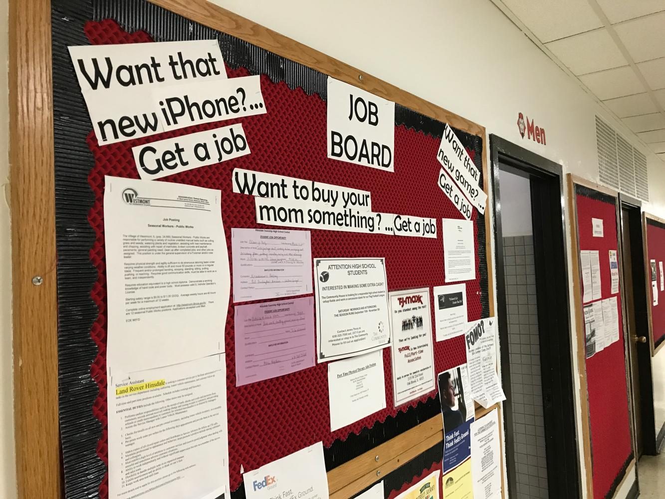 The job board across from the Guidance Department is always full of opportunities from eager employers.