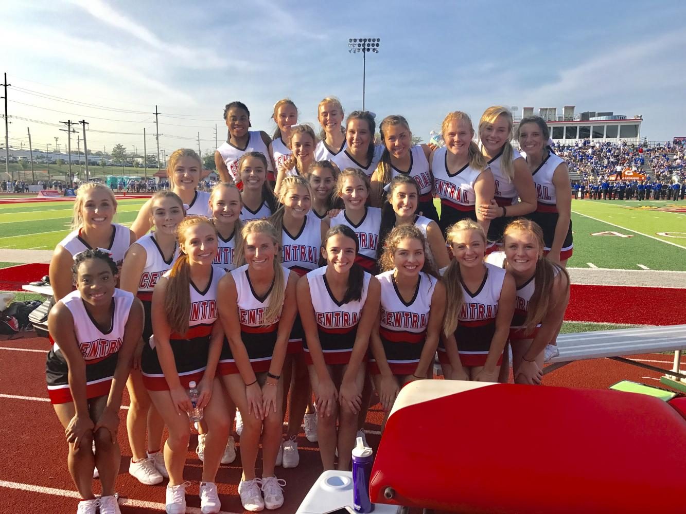 The cheerleaders pose for a picture during the football game on Aug. 26, 2017 at St. Xavier High School (OH). 