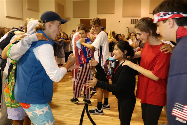 Young Life members play a game of ultimate rock-paper-scissors during Club on Monday, Sept. 11.