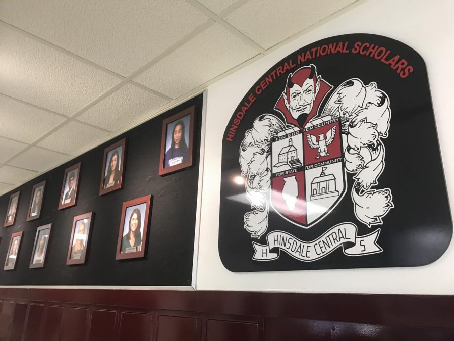 The National Merit semifinalists are displayed on the wall outside the main office. Currently the wall still shows the semifinalists from the class of 2017, but the class of 2018 will be added soon.