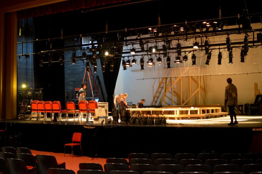 While rehearsals go on almost every day after school, crew members also work for hours to set up the stage and lighting for the play.  