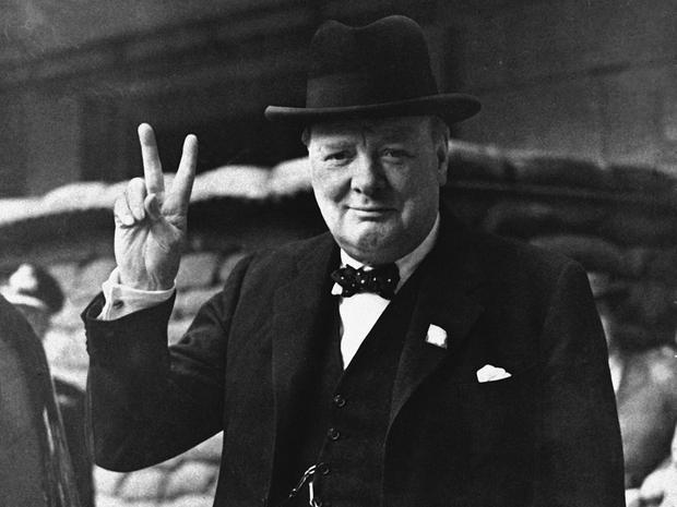Winston Churchill and his “V” for “Victory.”