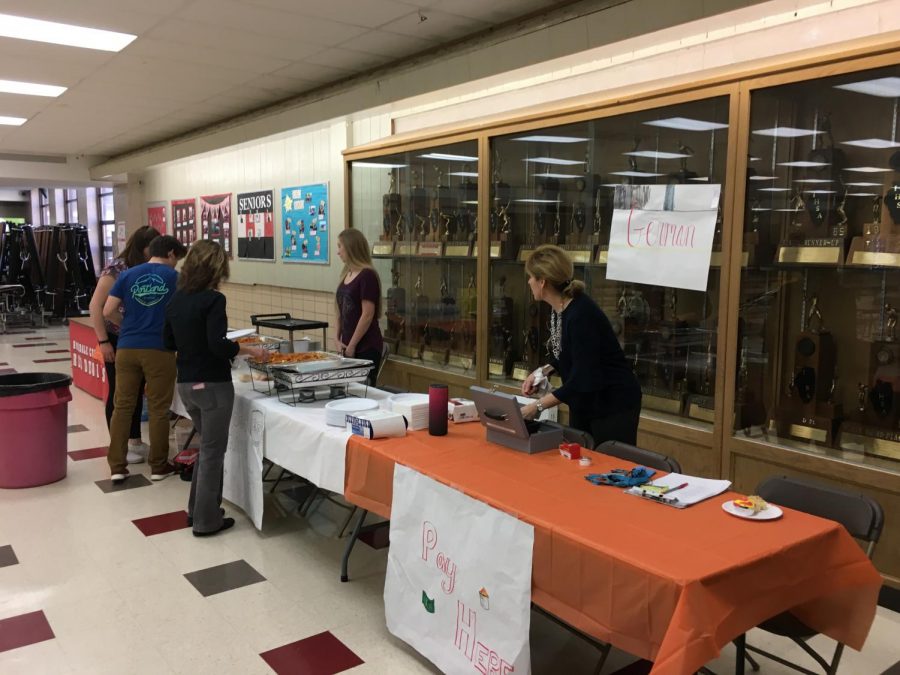Tables were set up across the cafeteria for the fundraiser put on by various world language clubs. 