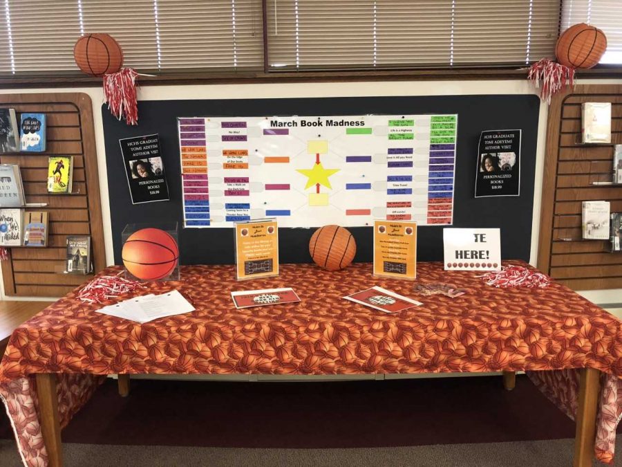 The library is full of basketball decorations in celebration of March Madness, not to be confused with the college athletic tournament.