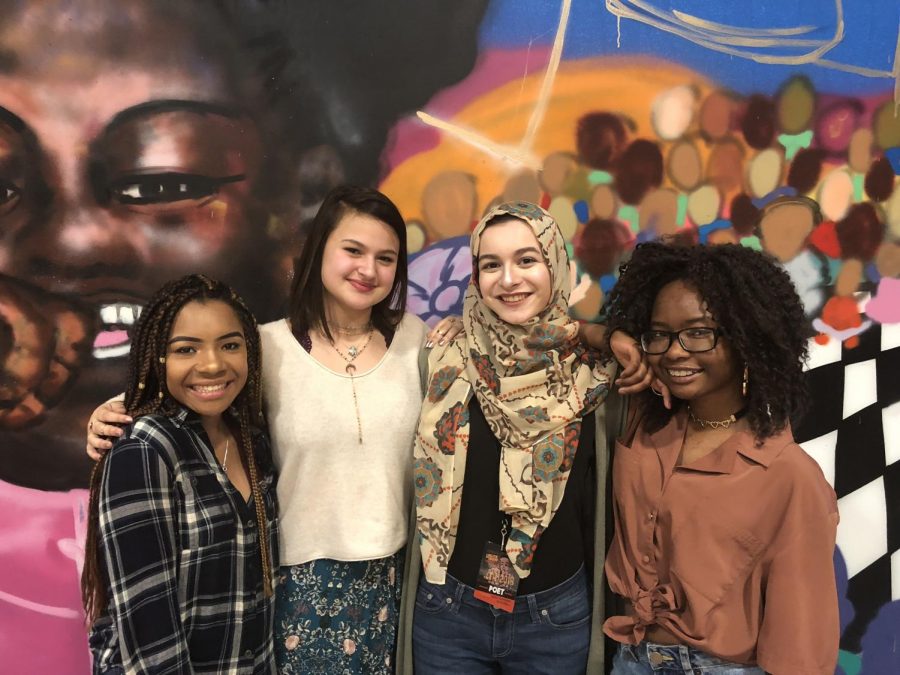 Kai Foster, senior; Ellie Pena, freshman; Amani Mryan, junior; and  Ayana Otokiti, junior, have performed their poem Trigger Warning at the Louder Than a Bomb poetry festival and the National March for Lives in downtown Chicago. The groups video post of their performance has gone viral, and they have received numerous responses, including support from Emma Gonzalez, MSDHS student activist. 