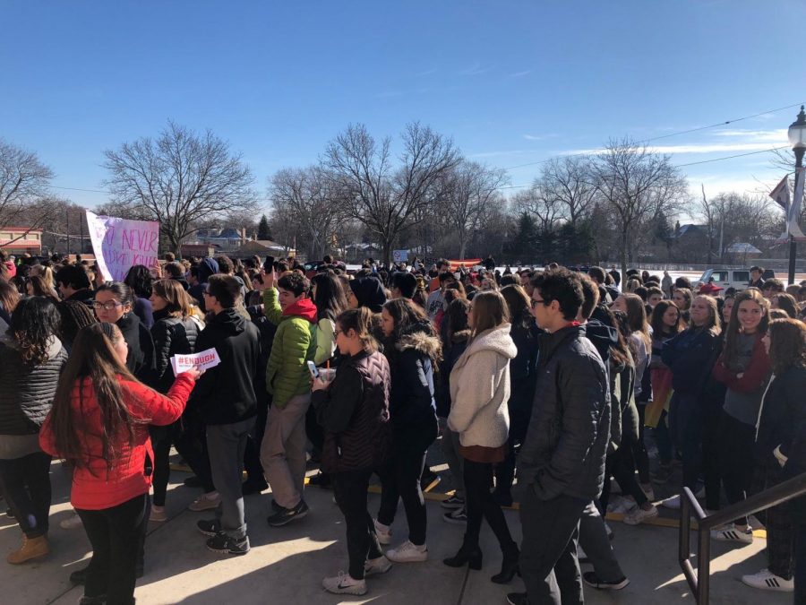 Hundreds+of+students+left+class+to+participate+in+the+national+school+walkout+to+honor+school+shooting+victims+and+promote+conversation+on+gun+control.+