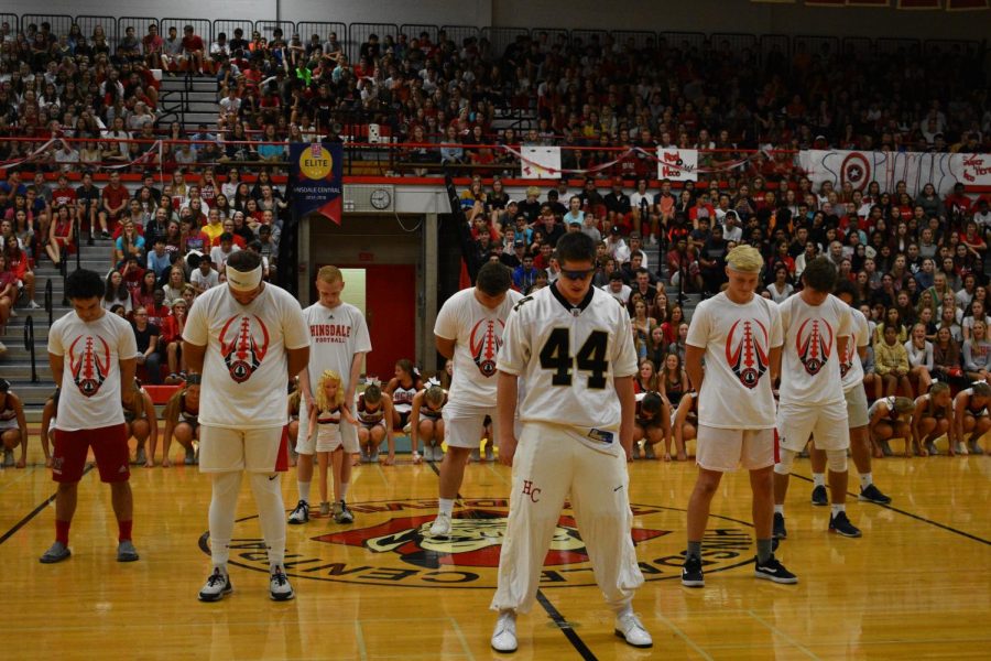 The+homecoming+pep+rally+took+place+on+Friday%2C+Sept.+21+in+the+main+gym.+The+assembly+consisted+of+activities+run+by+student+council%2C+performances+from+cheerleading%2C+pommers%2C+and+color+guard%2C+and++homecoming+court+skits.+