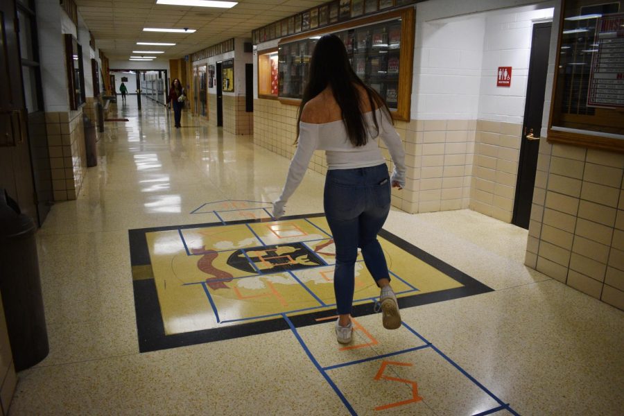 Along with the many activities being hosted around the school students can find hopscotch and board games taped to the floor. 
