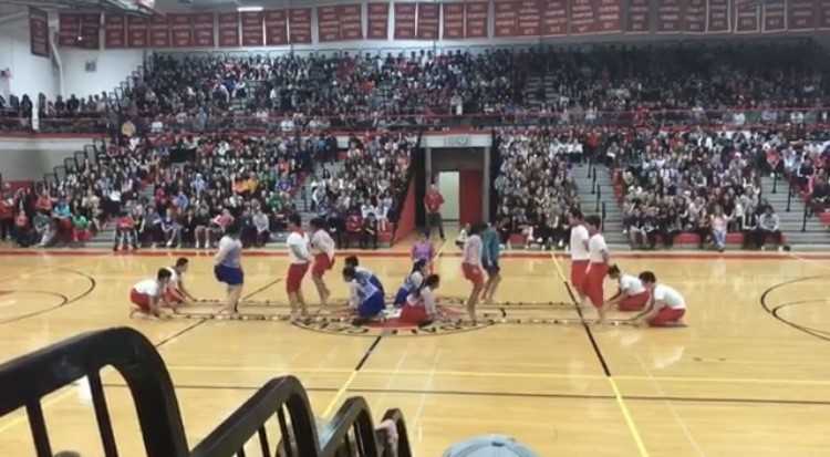 The Filipino dance group shows of their talents during the school assembly. 