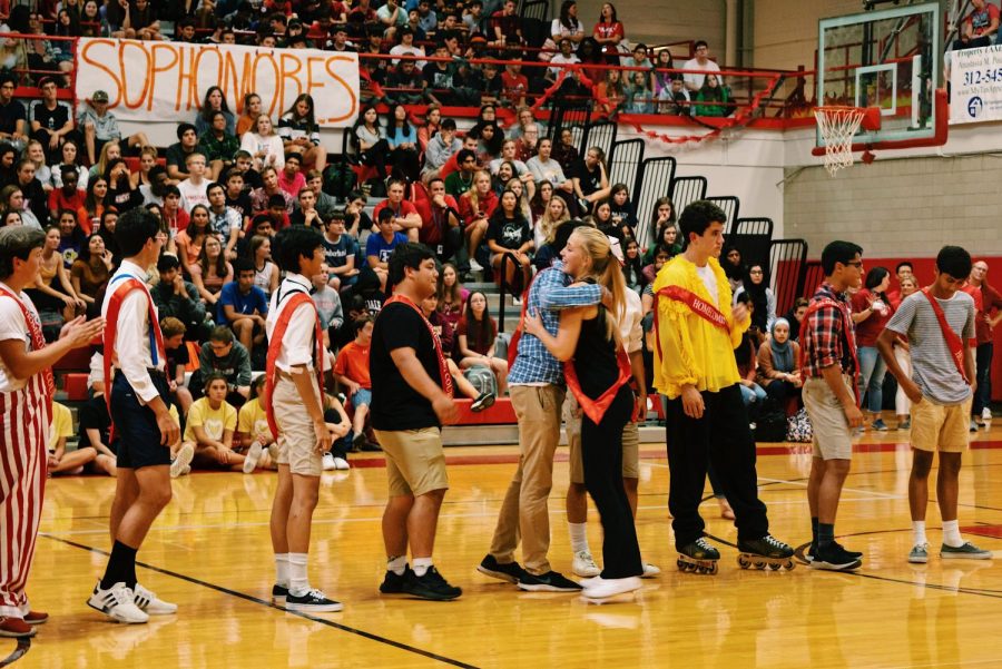 On+Friday%2C+Sept.+20%2C+the+homecoming+court+nominations+assembly+took+place+at+the+school+gymnasium.+The+nominated+seniors+hugged+each+other+down+a+line+to+congratulate+each+other.