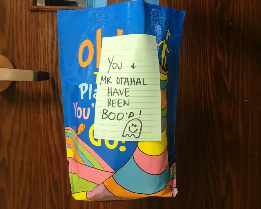 Ms. Sanskruti Patel bood her coworkers and left a bag of treats from Trader Joes on their classroom door.
