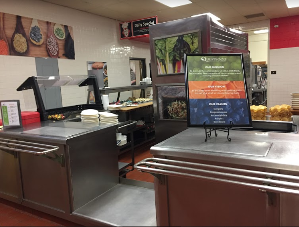The cafeteria has a host of unhealthy foods such as pizza, burgers, fries, etc. 