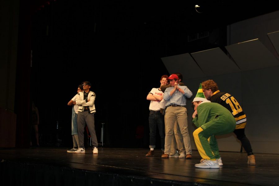 The Mr. Hinsdale pagent included many different skits performed by the competitors and host. The competitors dressed up as their favorite characters for the group opening dance.