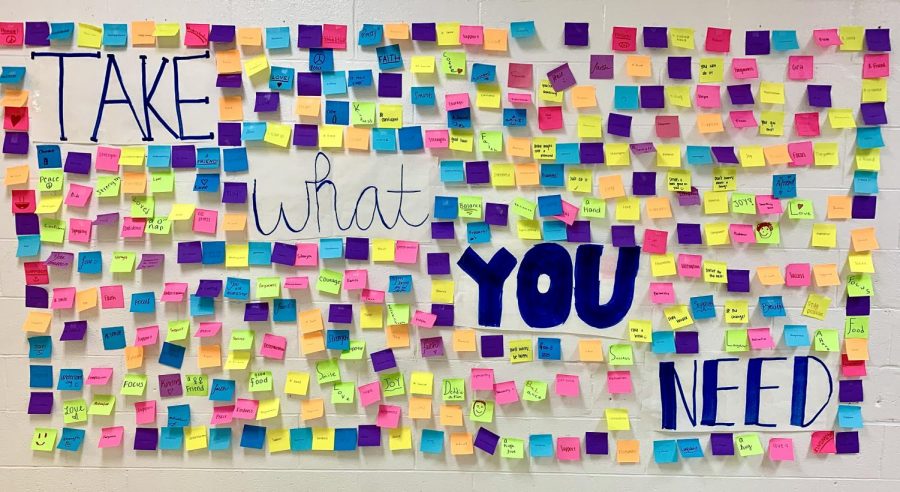 BDTW Board placed two Take What You Need Walls around school as Tuesdays Kindness Week challenge.