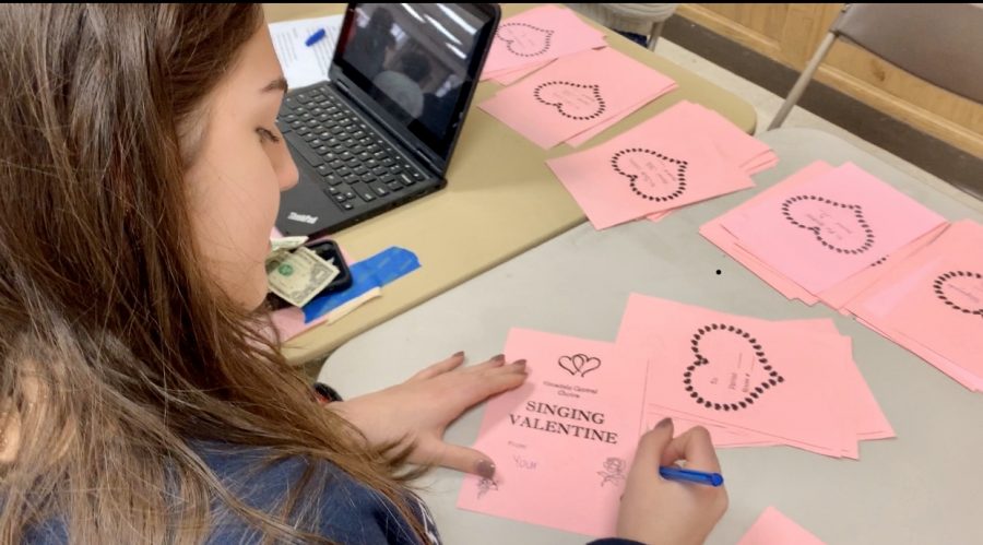  Students had the opportunity during each lunch period to buy a Singing Valentine’s for $5 with all proceeds going towards charity and to several schools that don’t have enough funding for a music program. 