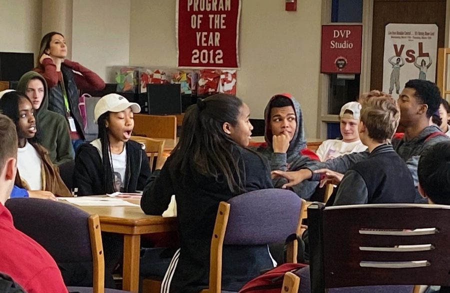 All students and faculty were welcome to observe and join in on the discussion during the Town Hall Meeting. Most students attended during their English classes.