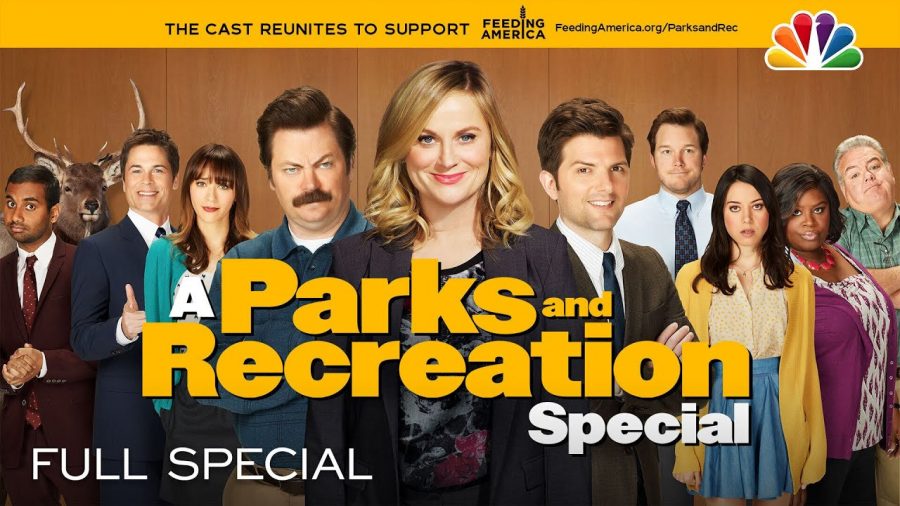 The+cast+of+renowned+sitcom+Parks+and+Recreation+reunited+for+a+30+minute+quarantine+special+to+benefit+Feeding+America.