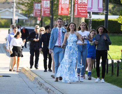 Seniors attend an outdoor prom in 2020 at Dickinson Field