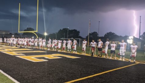 The HCHS varsity football team plays at Hinsdale South on Friday, Sept. 17, beating the team by 49-0. The weather caused the game to start an hour-and-a-half late.
