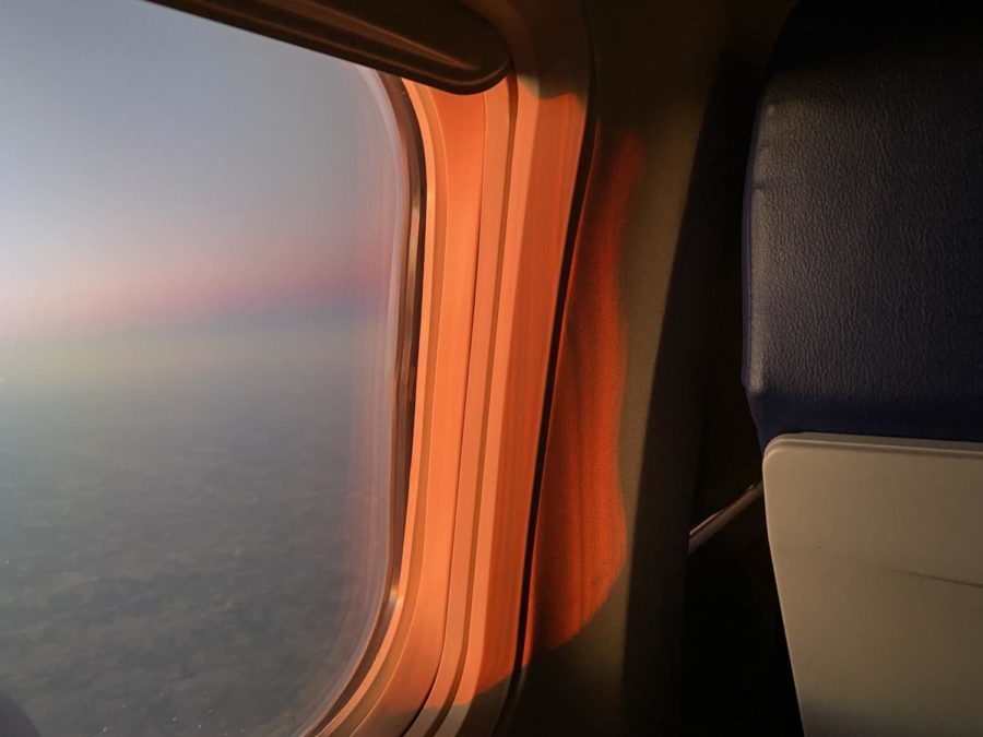 View outside of the window of a plane