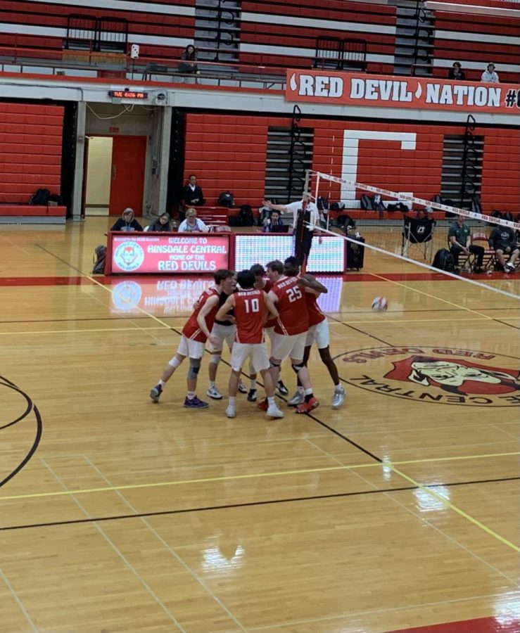 On+Wednesday%2C+May+5%2C+Hinsdale+Centrals+boys+varsity+volleyball+team+played+against+one+of+their+rivals%2C+Glenbard+West.+The+Red+Devils+fell+to+Glenbard%2C+losing+2-0.