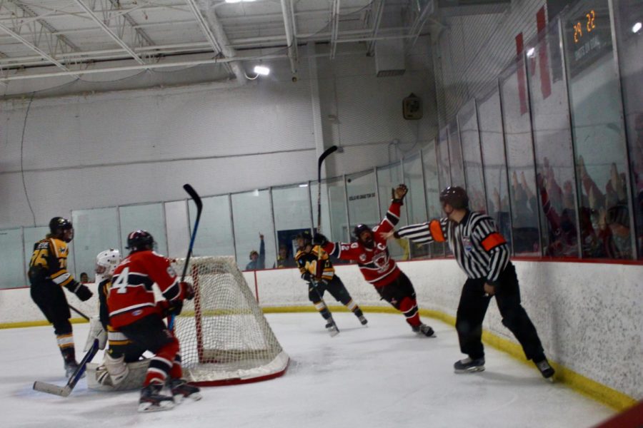 Alexander Hadesmen celebrates his breakaway goal. It would ultimately be the game winner for Central.