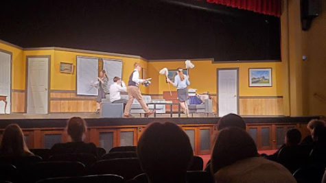 Freshman actors in the middle of performances from comical The Nerd play, which had shows on Oct. 14 and 15. 