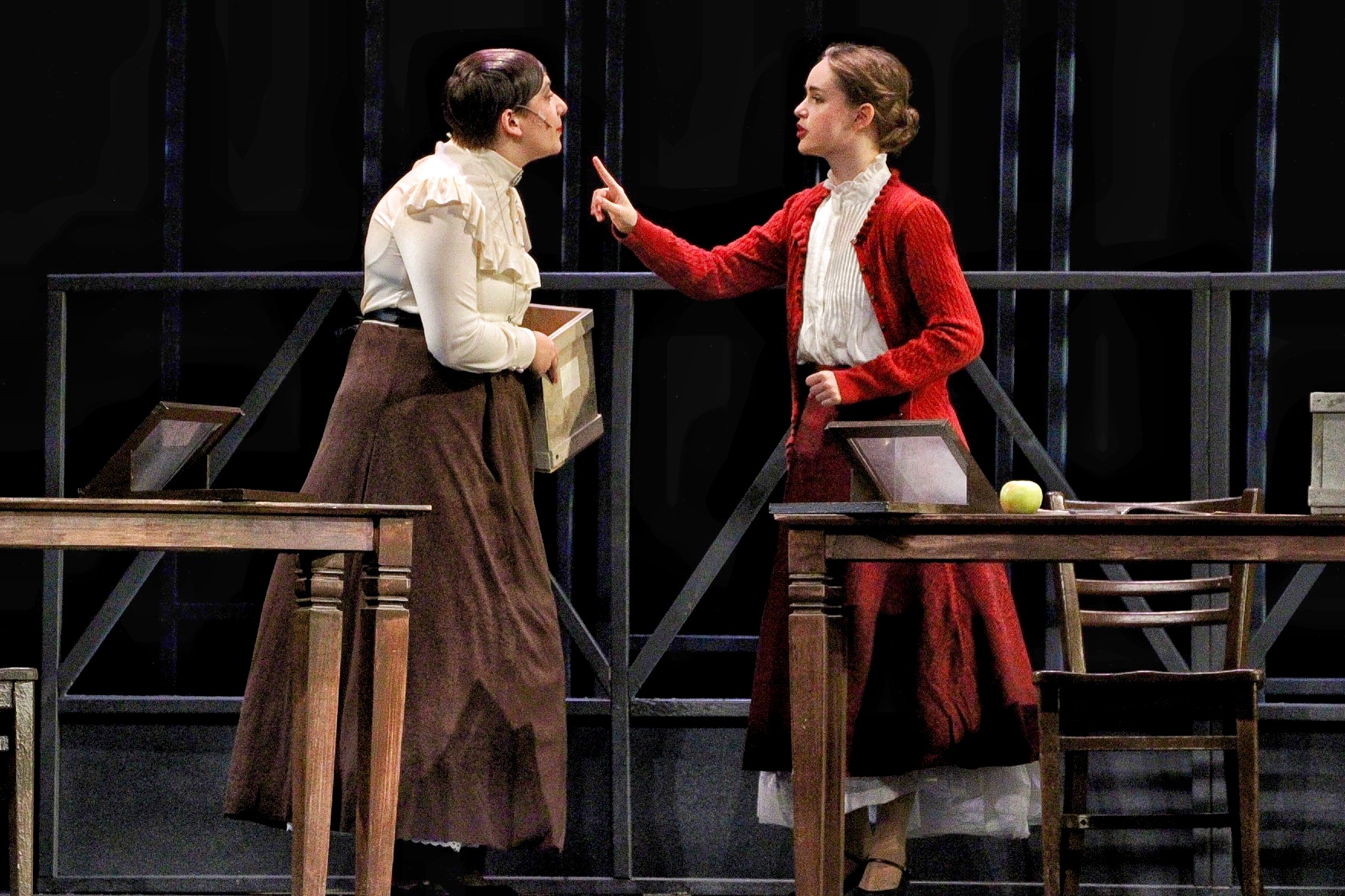 Wren Koziel, junior, and Miette Morris, senior, played the roles of Williamina Flemeing and Annie Cannon, NASA astronomers.
