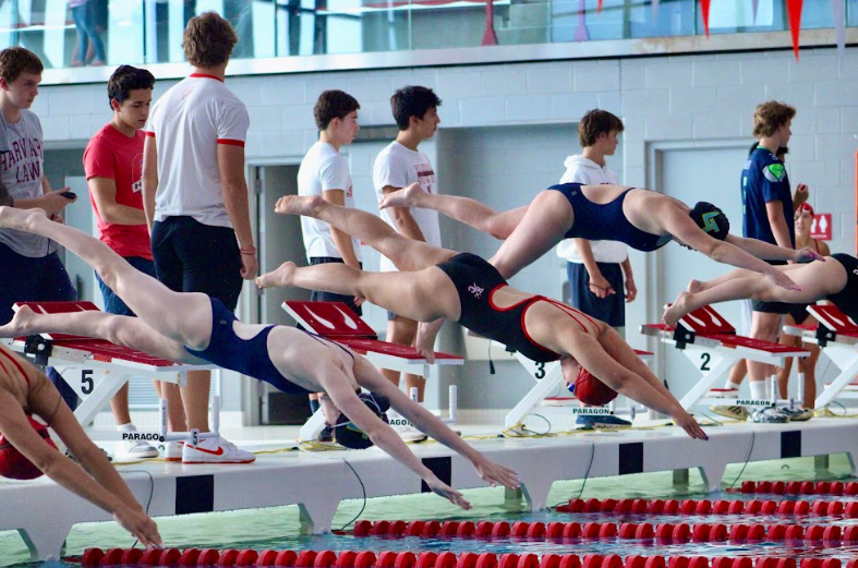 Hinsdale+Central+swimmers+jump+in+to+compete+in+the+50+freestyle+event+on+Sept.+8+against+LT.+