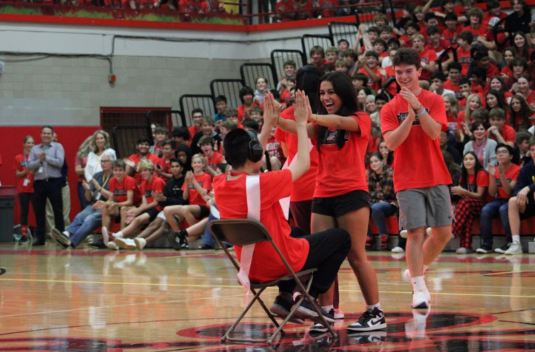 The Homecoming court participated 
in musical chairs during the pep assembly on Sept. 22. 
