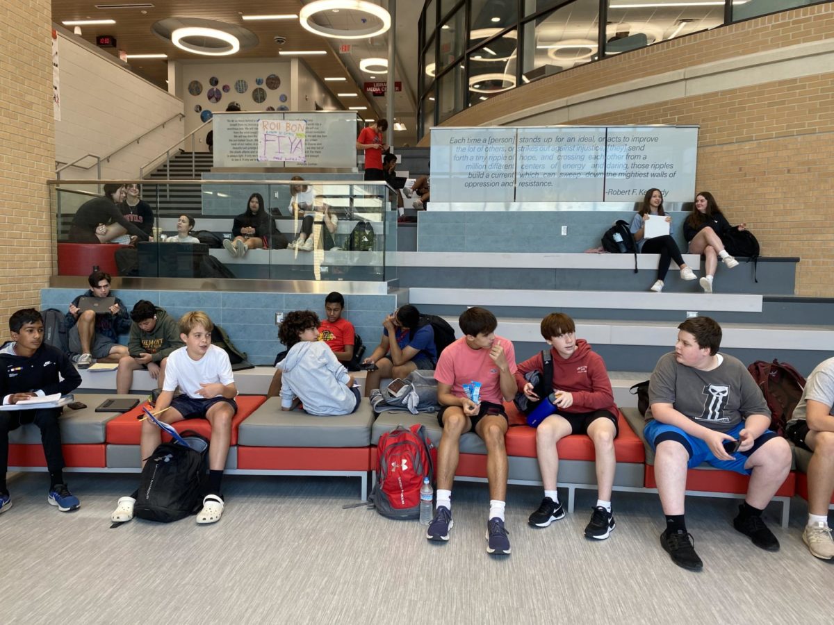 Students studying during third period lunch in the learning commons.