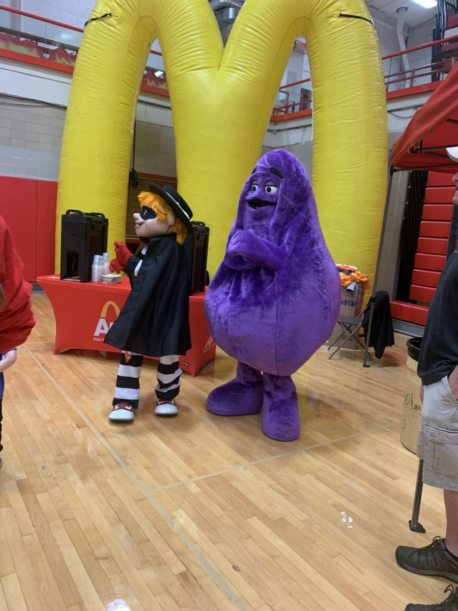 Mascots from McDonalds were stationed in the gym during the 5K.
