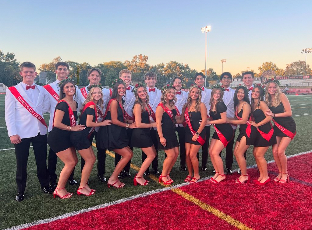 The Hinsdale Central Homecoming Court got ready to cheer on the football team at the game last Friday night on Sept. 20.

(left to right) Brody Robinson, Pavle Ivkovic, Penelope Pollitt, Hudson Brzozowski, Presley Mulligan, Molly Waldron, Charlie Gjeldum, Morgan Wyent, Ronan Byrne, Addy Linn, David Turek, Izzy Plumpe, Mikey Ditomasso, Ruby Miller, Shreemann Patel, Therese Moraleda, Jack Crabb, Peyton Moncrief, and Leah Theoharous. 
