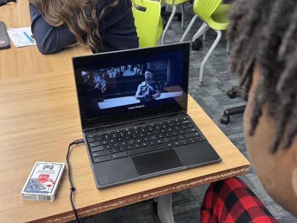 Tobi Oranu, senior, watches the  "Gladiator" movie.