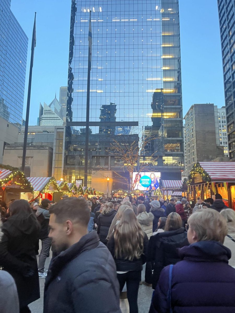 Christkrindlmarket in downtown Chicago in November of 2024 wher hundreds of people shop and enjoy the yummy German food. 