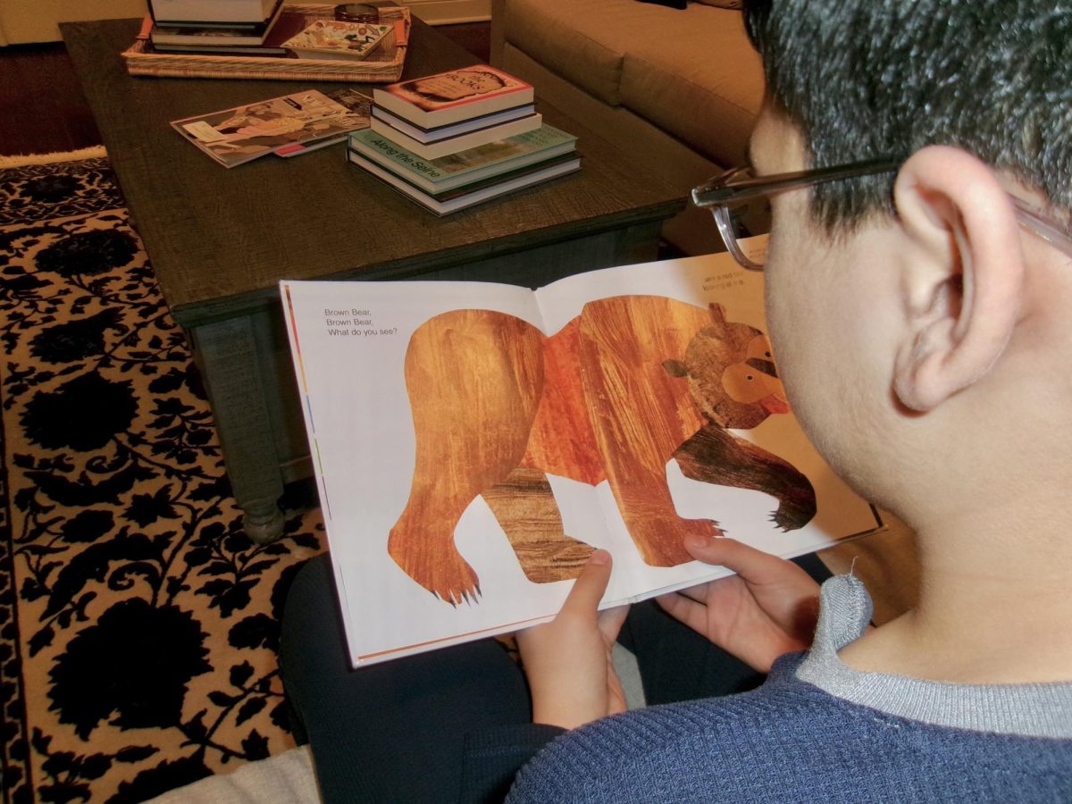 Esa Bushner, 7th grader at Hinsdale Middle School is reminiscing his childhood by reading the short story, Brown Bear Brown Bear What Do You See? by Bill Martin Junior. 