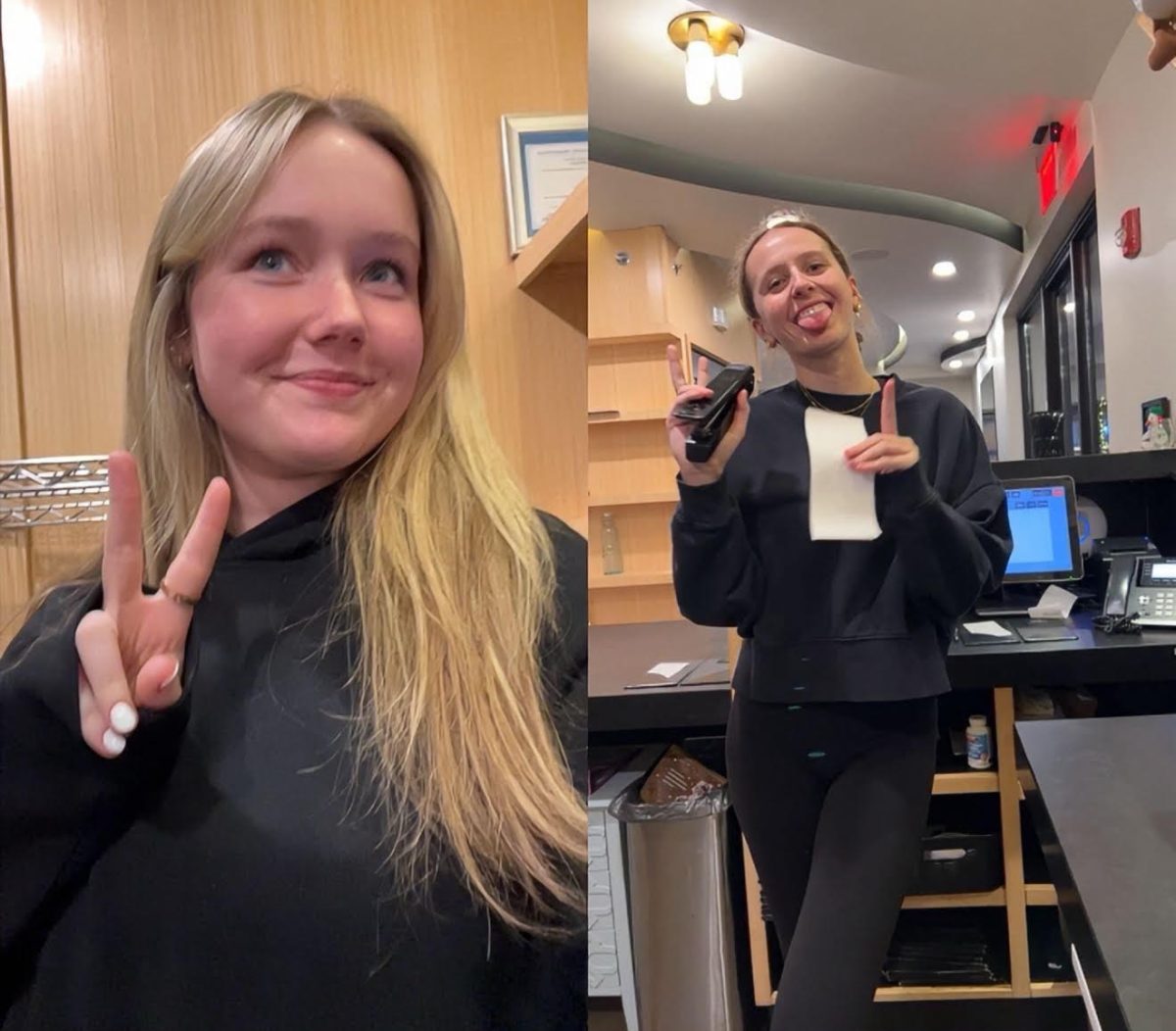 Quick snapshot of senior students, Leila Gjeldum and Olivia Elder working together as hosts at Nabuki in Hinsdale in February.  